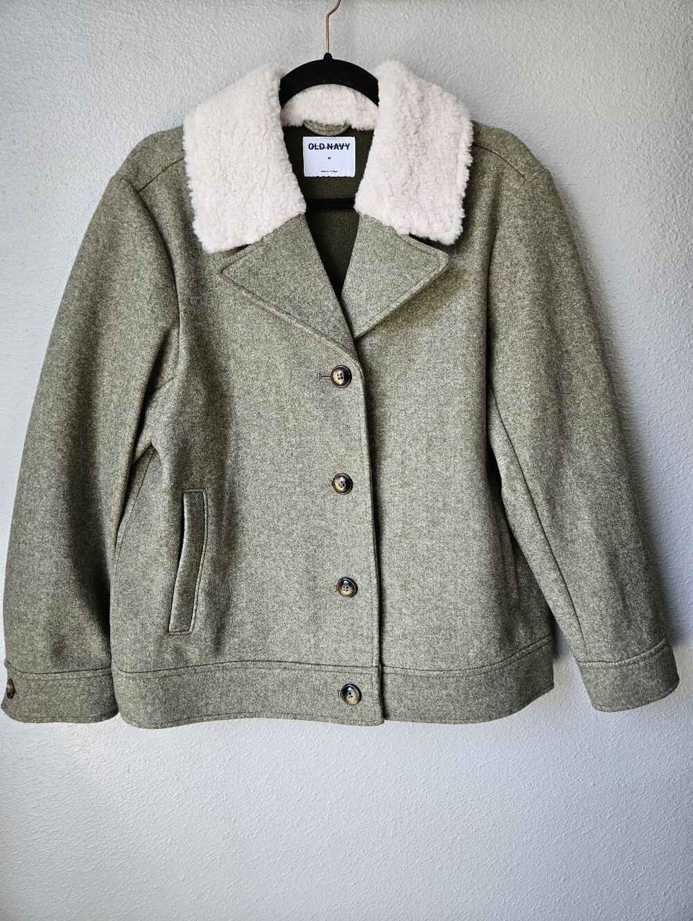 Old Navy Soft Brushed Sherpa Trim Jacket Size Medium In Heathered Olive Green